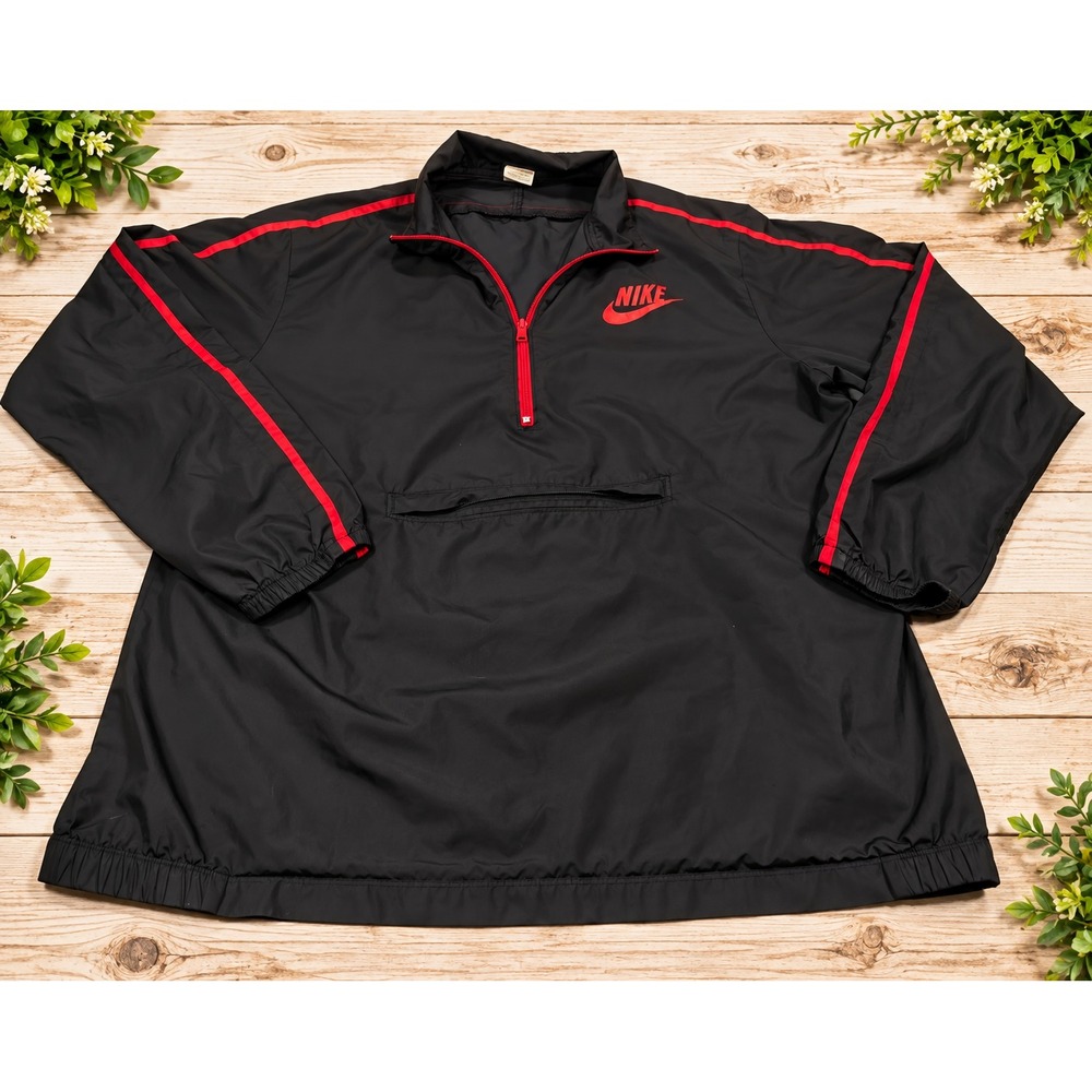 Nike Sportswear Mens XL Black Red Stripe Half Zip Windbreaker Pullover Jacket
